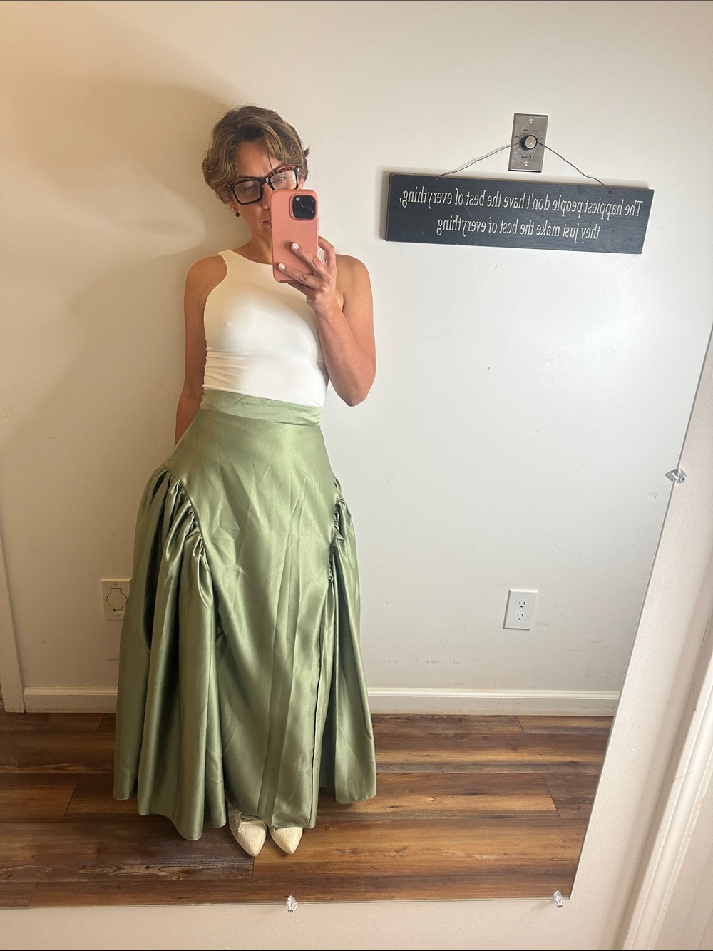 NWT Silk HightRise Olive Textured -Maxi Skirt /Gathered panel Sz Small - Picture 13 of 16